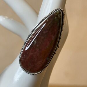 🆕 Bloodstone Gemstone And Sterling Silver Big Ring, Size 7 - 🆕